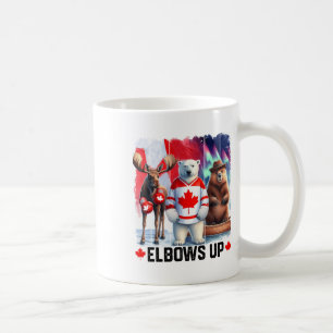 Elbows Up Canada Flag Hockey Funny Beaver Boxing M Coffee Mug