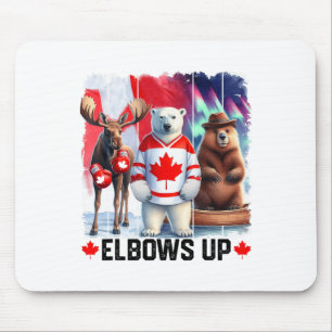 Elbows Up Canada Flag Hockey Funny Beaver Boxing M Mouse Pad