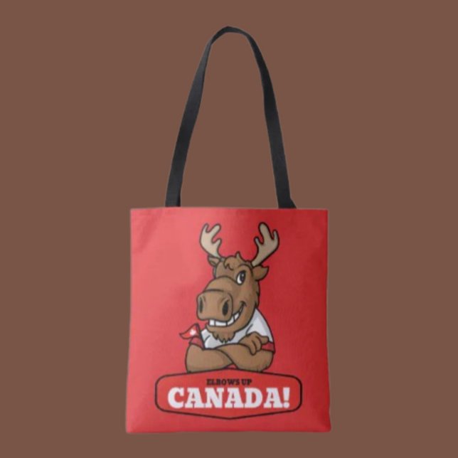 Elbows Up Canada! Funny Moose Holding Flag Tote Bag (Creator Uploaded)