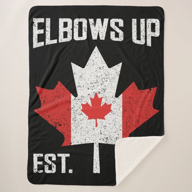 Elbows Up Canada True North Strong Proud Canadian Sherpa Blanket (Front)