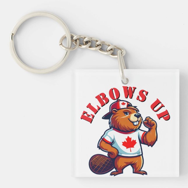 Elbows Up Canadian Beaver Key Ring (Front)