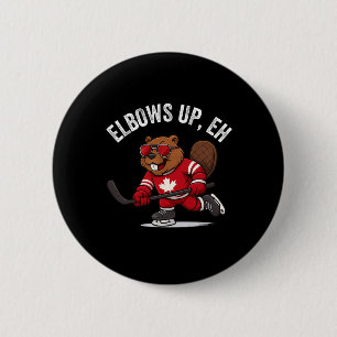 Elbows Up Eh Beaver Hockey Players Funny Canada Da 6 Cm Round Badge