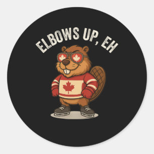 Elbows Up Eh Beaver Maple Leaf Shirt Funny Hockey Classic Round Sticker