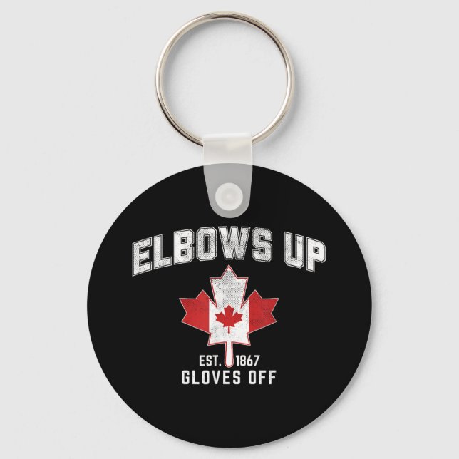 Elbows Up Est 1867 Canadian Maple Leaf Canada  Key Ring (Front)