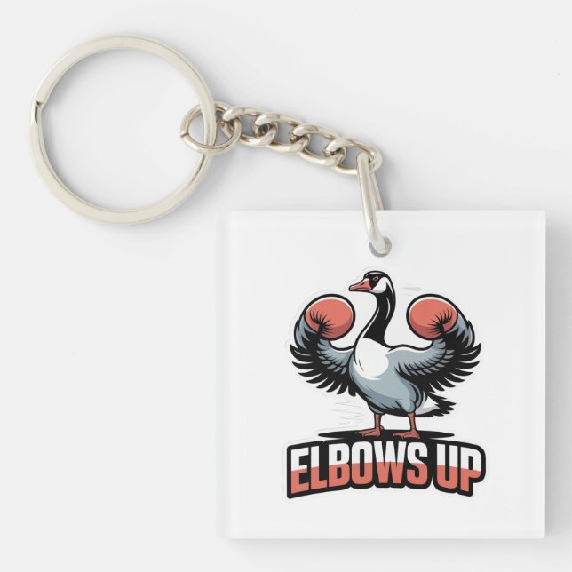 Elbows Up – Fighting Canadian Goose Key Ring (Front)