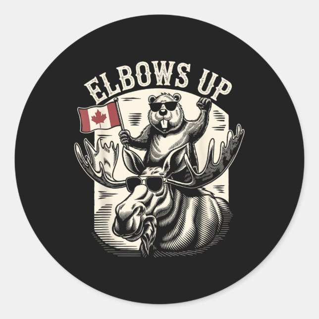 Elbows Up Funny Canada Beaver And Moose  Classic Round Sticker (Front)