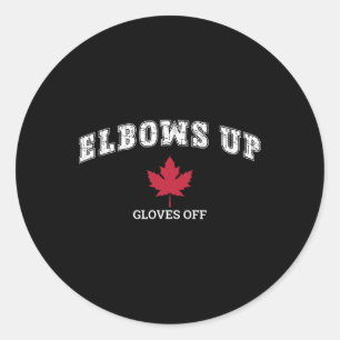 Elbows Up Gloves Off Fun Hockey Canada Flag Classic Round Sticker