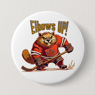 Elbows UP! Hockey Beaver, Canadian Flag Maple Leaf 7.5 Cm Round Badge