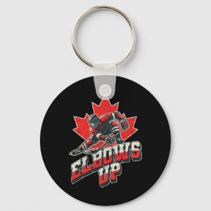 Elbows Up Hockey Player Maple Leaf Canadian Athlet Key Ring