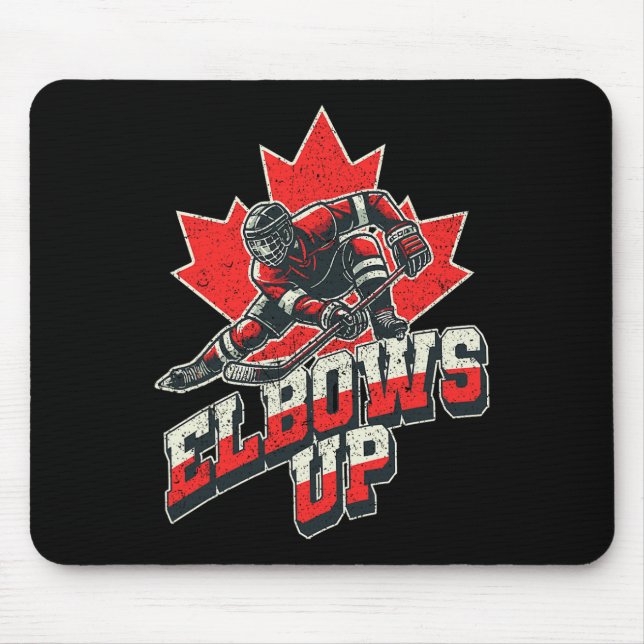 Elbows Up Hockey Player Maple Leaf Canadian Athlet Mouse Pad (Front)