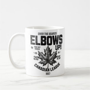 Elbows UP! Over the Boards Canadian Hockey Culture Coffee Mug
