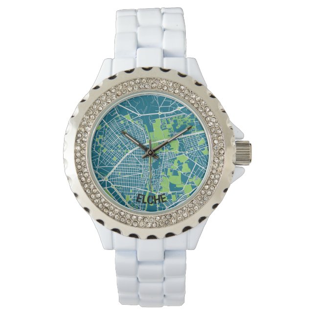 Elche minimalist map clock - Blue-green Watch (Front)