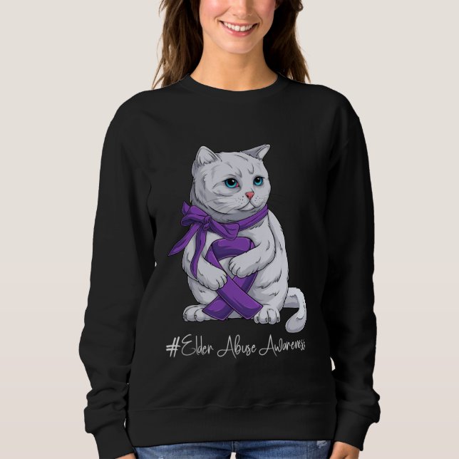Elder Abuse Awareness Month Purple Ribbon Cat Sweatshirt (Front)
