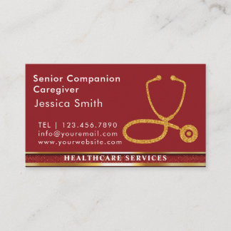 Elder Caregiver Modern golden stethoscope Medical  Business Card