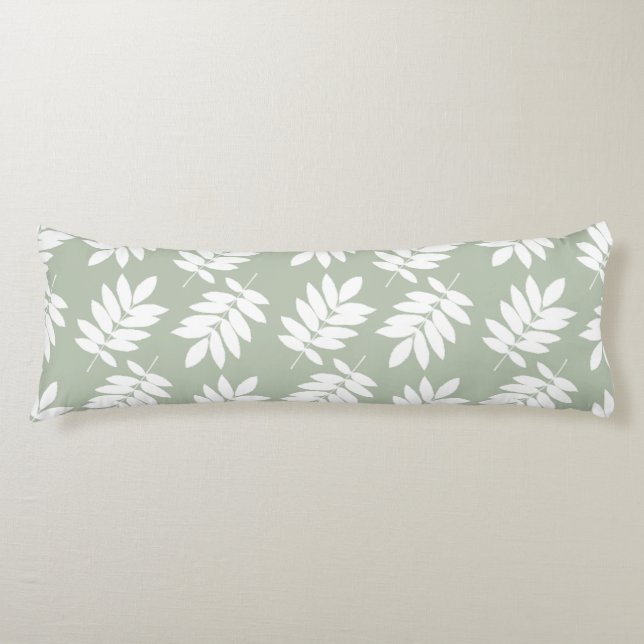 Elder Leaf Big Pattern 2Way Green+White Body Cushion (Front)