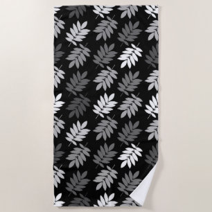Elder Leaf Big Pattern Black White Grey Beach Towel