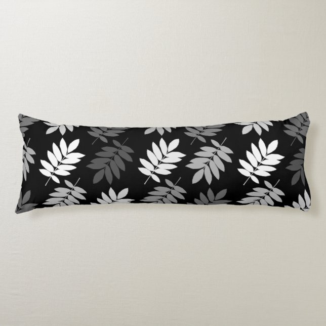 Elder Leaf Big Pattern Black White Grey Body Cushion (Front)