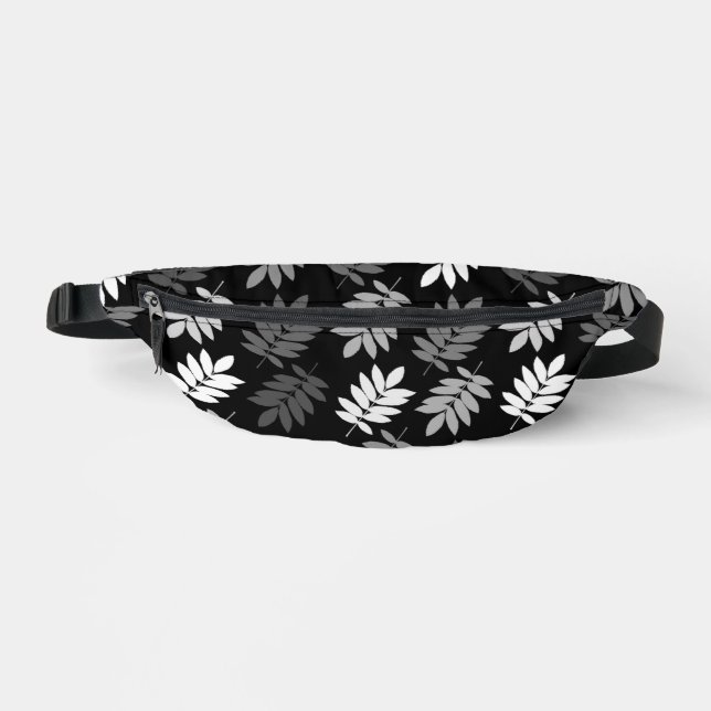 Elder Leaf Big Pattern Black White Grey Bum Bags (Front)