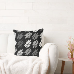 Elder Leaf Big Pattern Black White Grey Cushion