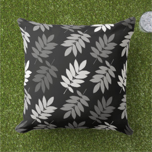Elder Leaf Big Pattern Black White Grey Cushion