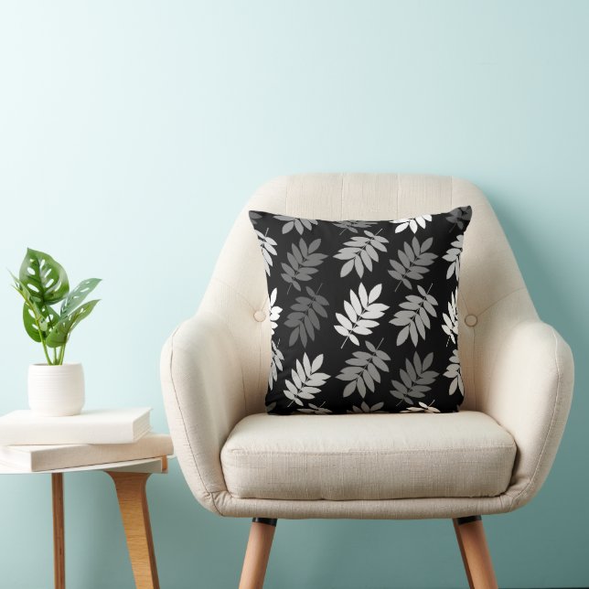 Elder Leaf Big Pattern Black White Grey Cushion (Chair)