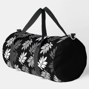 Elder Leaf Big Pattern Black White Grey Duffle Bag