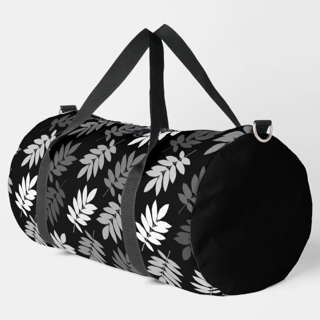 Elder Leaf Big Pattern Black White Grey Duffle Bag (Left Corner)