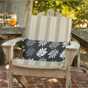 Elder Leaf Big Pattern Black White Grey Lumbar Cushion