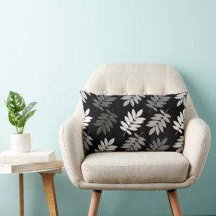 Elder Leaf Big Pattern Black White Grey Lumbar Cushion