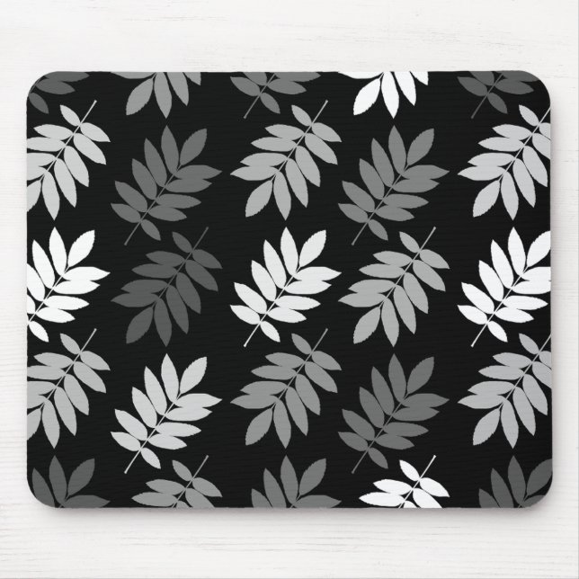 Elder Leaf Big Pattern Black White Grey Mouse Pad (Front)