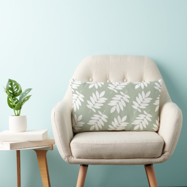 Elder Leaf Big Pattern White on Green Lumbar Cushion (Chair)