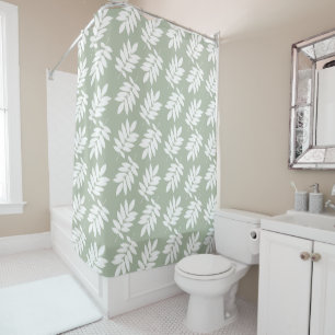Elder Leaf Big Pattern White on Green Shower Curtain