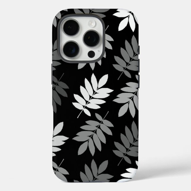 Elder Leaf Lg Pattern Black White Grey Case-Mate iPhone Case (Back)