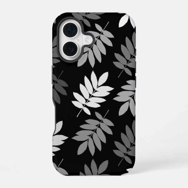 Elder Leaf Lg Pattern Black White Grey iPhone 16 Case (Back)