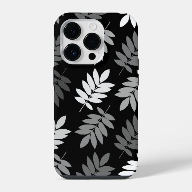 Elder Leaf Lg Pattern Black White Grey iPhone Case (Back)