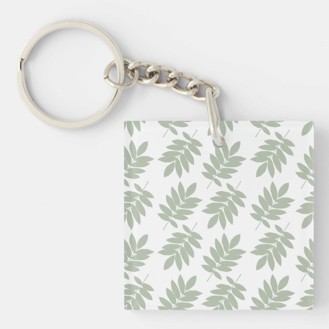 Elder Leaf Pattern 2Way Green+White Key Ring (Front)