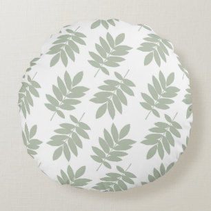 Elder Leaf Pattern 2Way Green+White Round Cushion