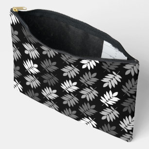 Elder Leaf Pattern Black White Grey Accessory Pouch