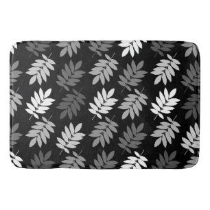 Elder Leaf Pattern Black White Grey Bath Mat