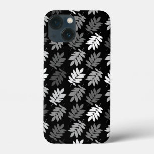 Elder Leaf Pattern Black White Grey iPhone 13 Mini Case