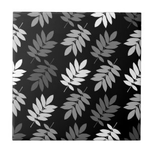 Elder Leaf Pattern Black White Grey Ceramic Tile