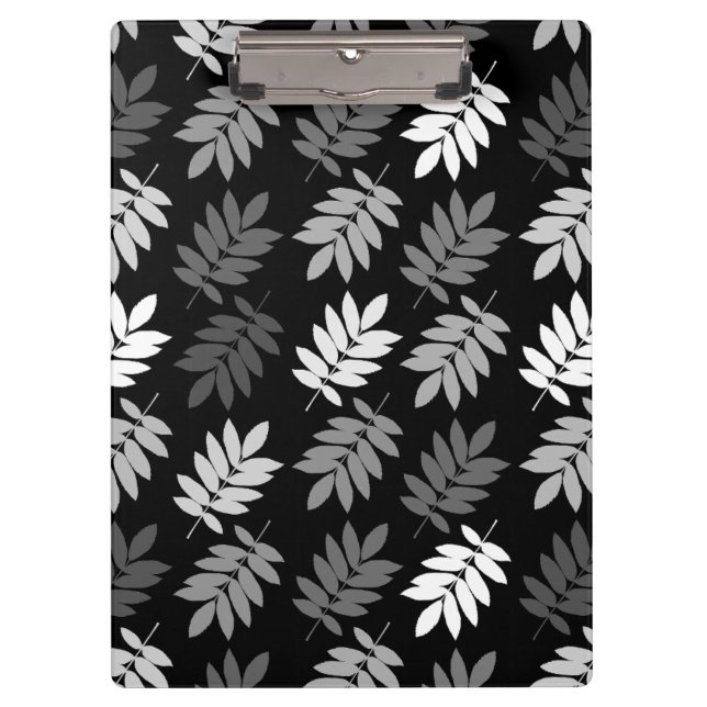 Elder Leaf Pattern Black White Grey Clipboard (Front)