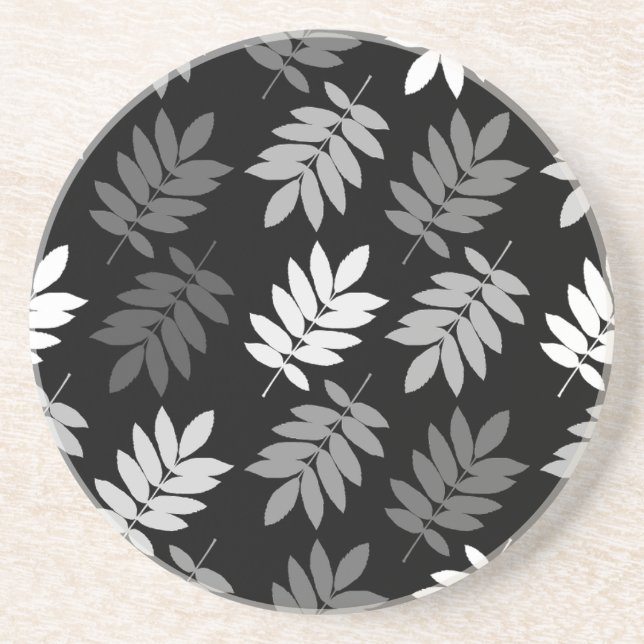 Elder Leaf Pattern Black White Grey Coaster (Front)