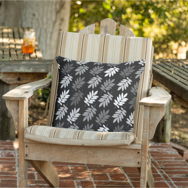 Elder Leaf Pattern Black White Grey Cushion (Chair)