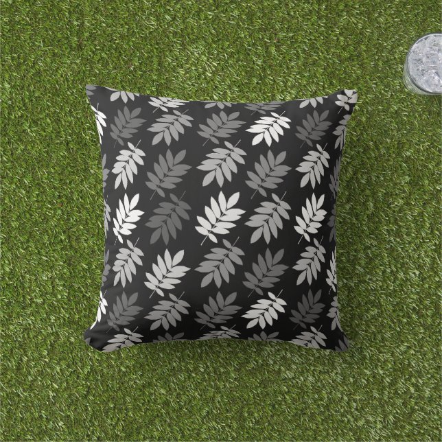 Elder Leaf Pattern Black White Grey Cushion (Grass)