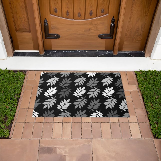 Elder Leaf Pattern Black White Grey Doormat (Outdoor)
