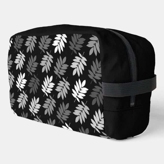 Elder Leaf Pattern Black White Grey Dopp Kit (Left Corner)