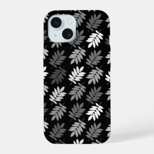 Elder Leaf Pattern Black White Grey iPhone 15 Case
