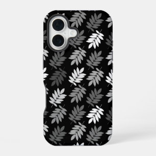 Elder Leaf Pattern Black White Grey iPhone 16 Case
