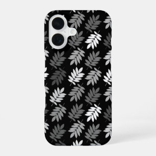 Elder Leaf Pattern Black White Grey iPhone 16 Case